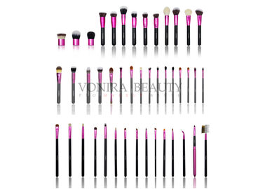 42PCs linea completa set di pennelli cosmetico di trucco con il puntale di alluminio rosa &amp; la maniglia di legno nera opaca